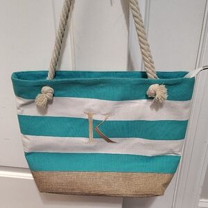 Striped Teal and White Tote Bag